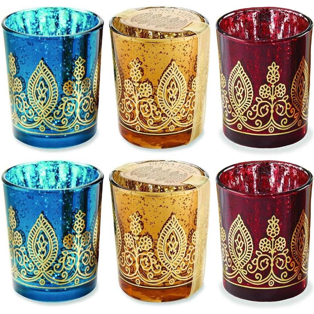 imageKate Aspen 20205NA Tealight Henna Glass Votive Candle Holders Indian Wedding Decorations and Party Favors Set of 6 AssortedIndian Jewel 6 Piece