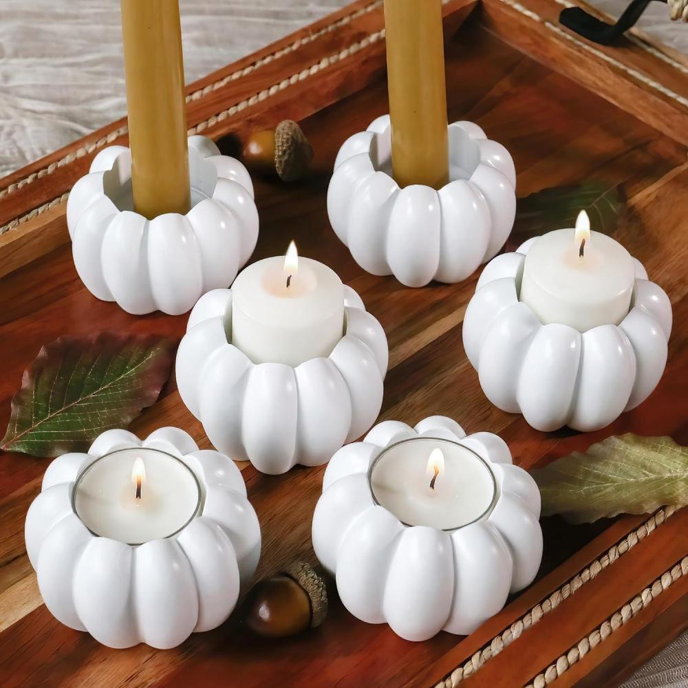 imageKate Aspen 2in1 Gold Pumpkin Candle Holder Set  Fall Taper Tealight ampamp Votive Candle Holders  Thanksgiving Table Decor Pumpkin Centerpieces Halloween Candlestick Holder Set of 6White