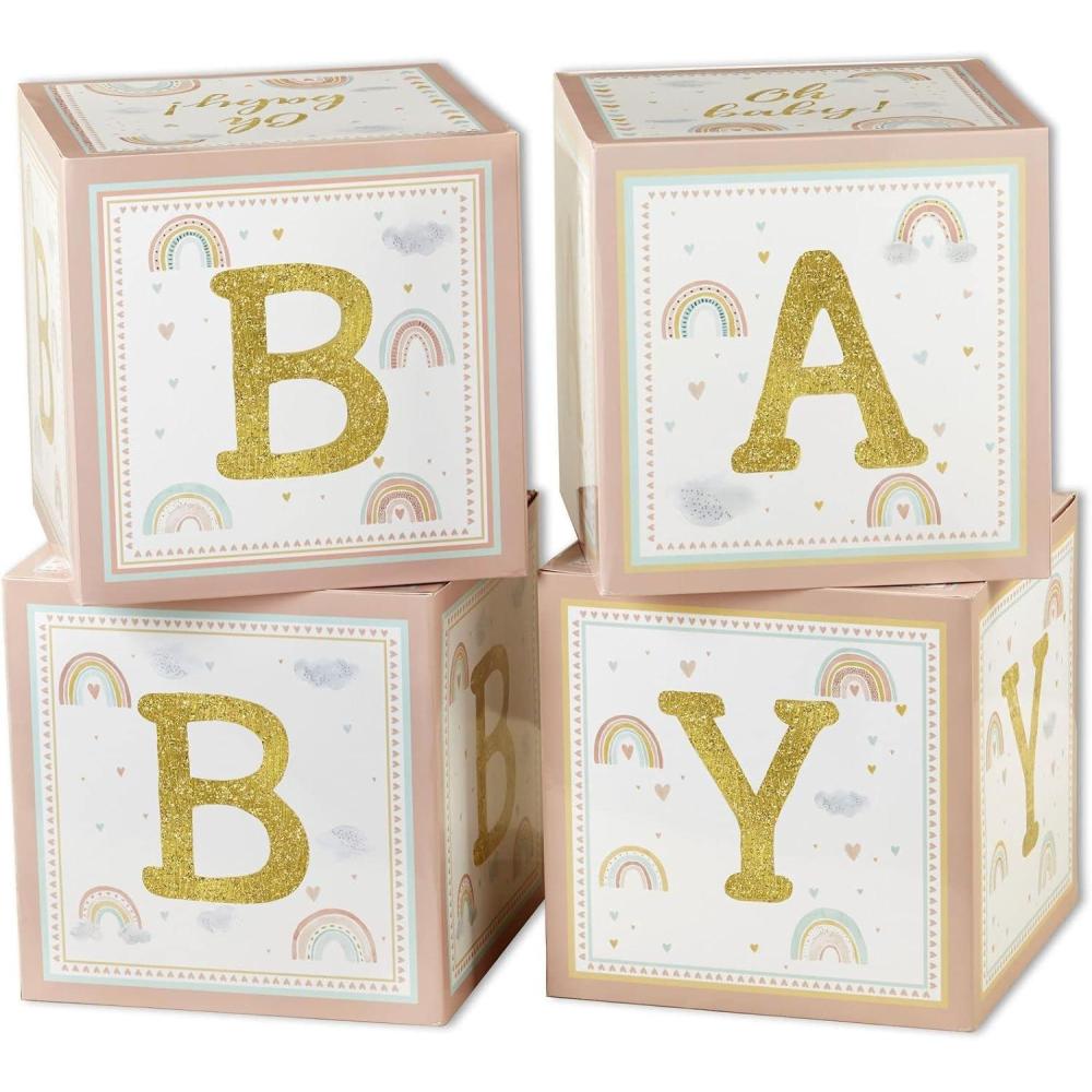 imageKate Aspen A Little Honey Is On The Way Winnie Baby Boxes with Letters for Baby Shower Classic Bear Gender Reveal Decorations Table Centerpiece Set of 4 Stackable BoxesBoho Rainbow