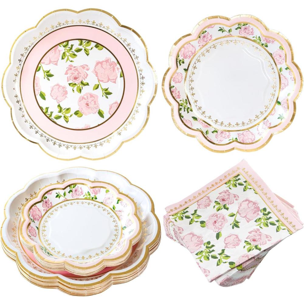 imageKate Aspen Burlap ampamp Lace Party Decorations  62 Piece Rustic Bridal Shower and Wedding Tableware Set for 16 Guests  Disposable Floral Paper Plates and Napkins Party SuppliesPink Floral