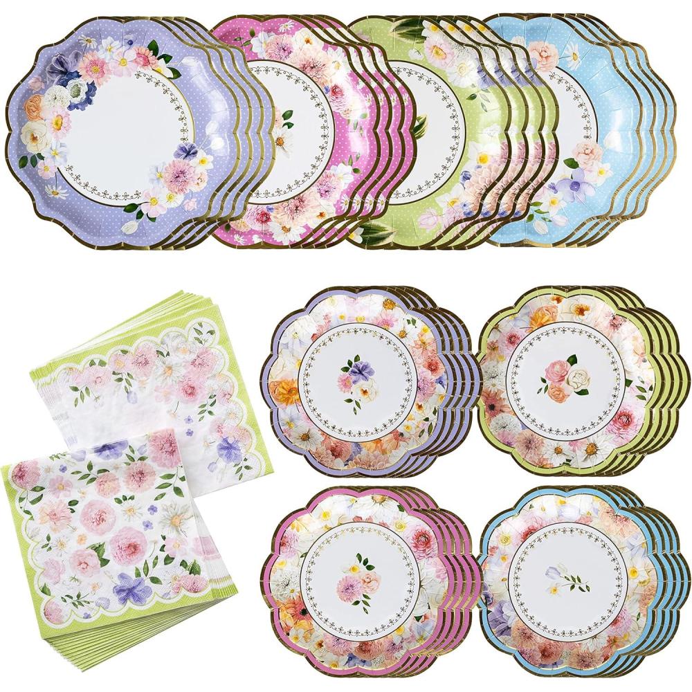 imageKate Aspen Burlap ampamp Lace Party Decorations  62 Piece Rustic Bridal Shower and Wedding Tableware Set for 16 Guests  Disposable Floral Paper Plates and Napkins Party SuppliesAssorted Color Tea Party