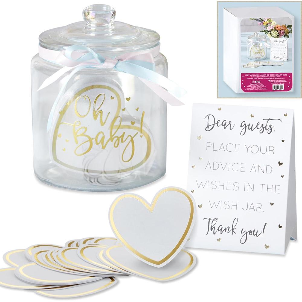 imageKate Aspen Iridescent Baby Shower Decorations Wishes For The Baby Jar with 50 Heart Shaped Advice Cards Guest Book Iridescent Decor Oh BabyOh Baby Iridecent Wish Jar