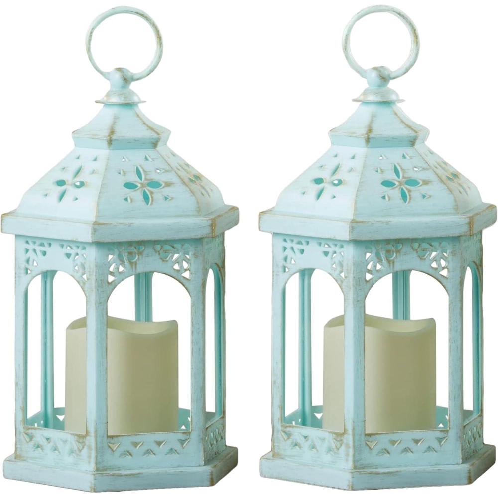 imageKate Aspen LED Vintage Decorative Blue Lantern  Marrakesh Set of 2 Rustic Home Farmhouse Dcor Lantern One SizeBlue Hexagon