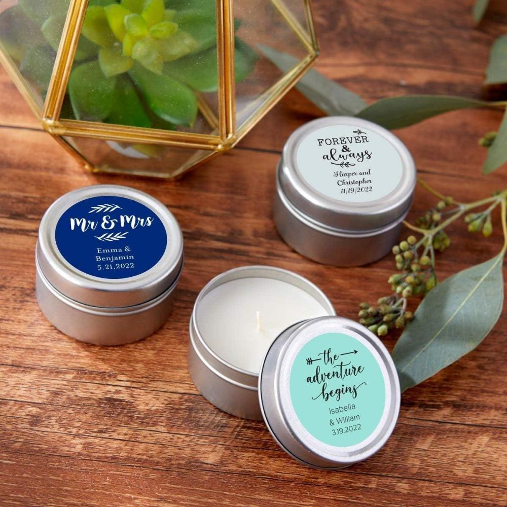 imageKate Aspen Personalized Travel Candle Tin  36PCS  Favor Decor for Wedding Bridal Shower Party with Customized Designs ampamp Text Lines in A Round StickerBlack Design Color