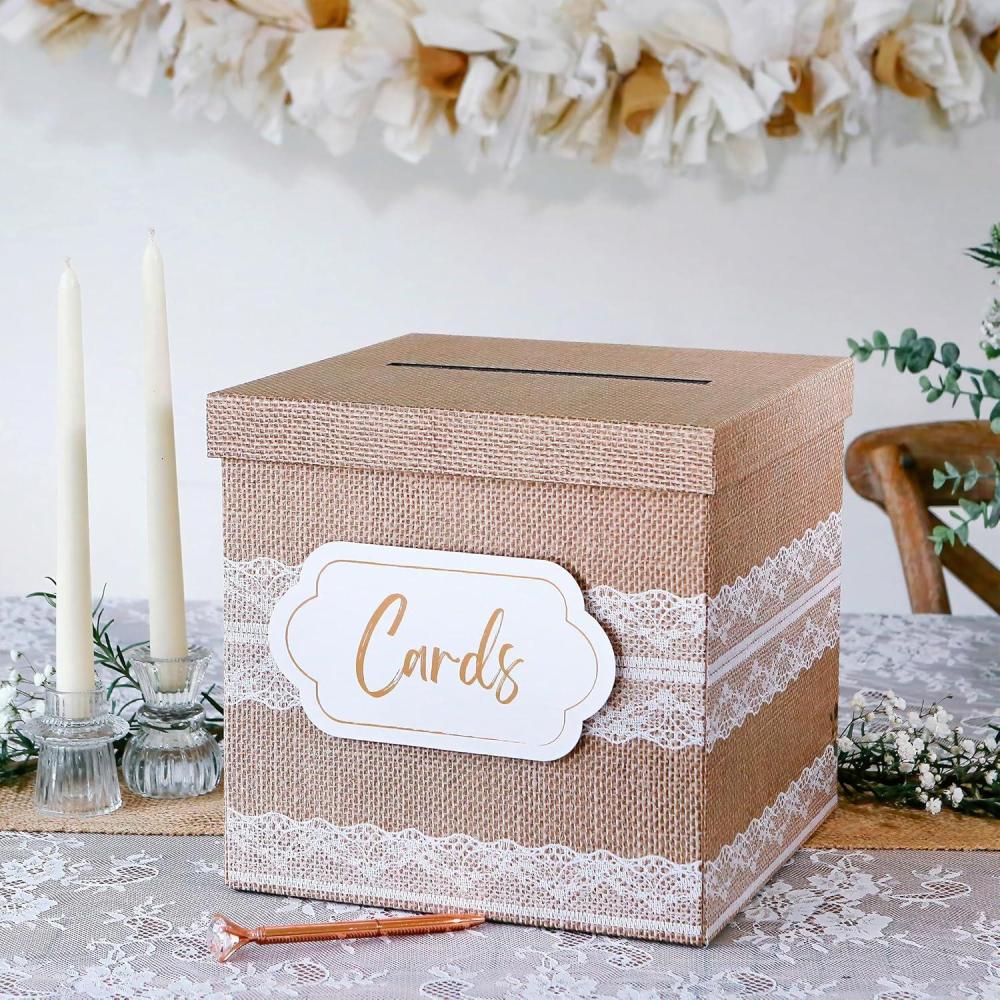 imageKate Aspen Rustic Burlap ampamp Lace Gift  Wedding Card Box Money Box Farmhouse Wedding Decorations For Reception  Also Perfect for Boho Baby Showers Birthdays GraduationBurlap  Lace
