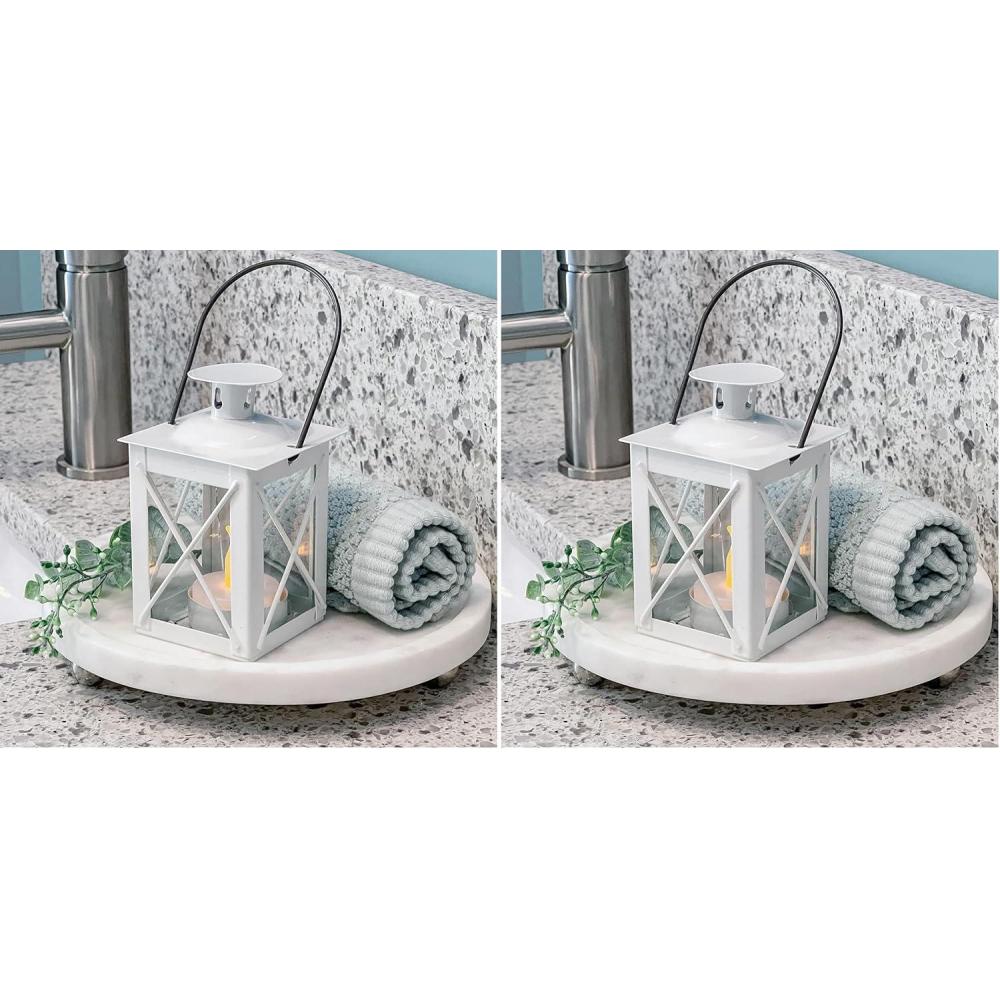 imageKate Aspen Rustic Shelf Decor Luminous Vintage Tea Light Votive Candle Holders Metal Mini Decorative Lantern Distressed WhiteDistressed White
