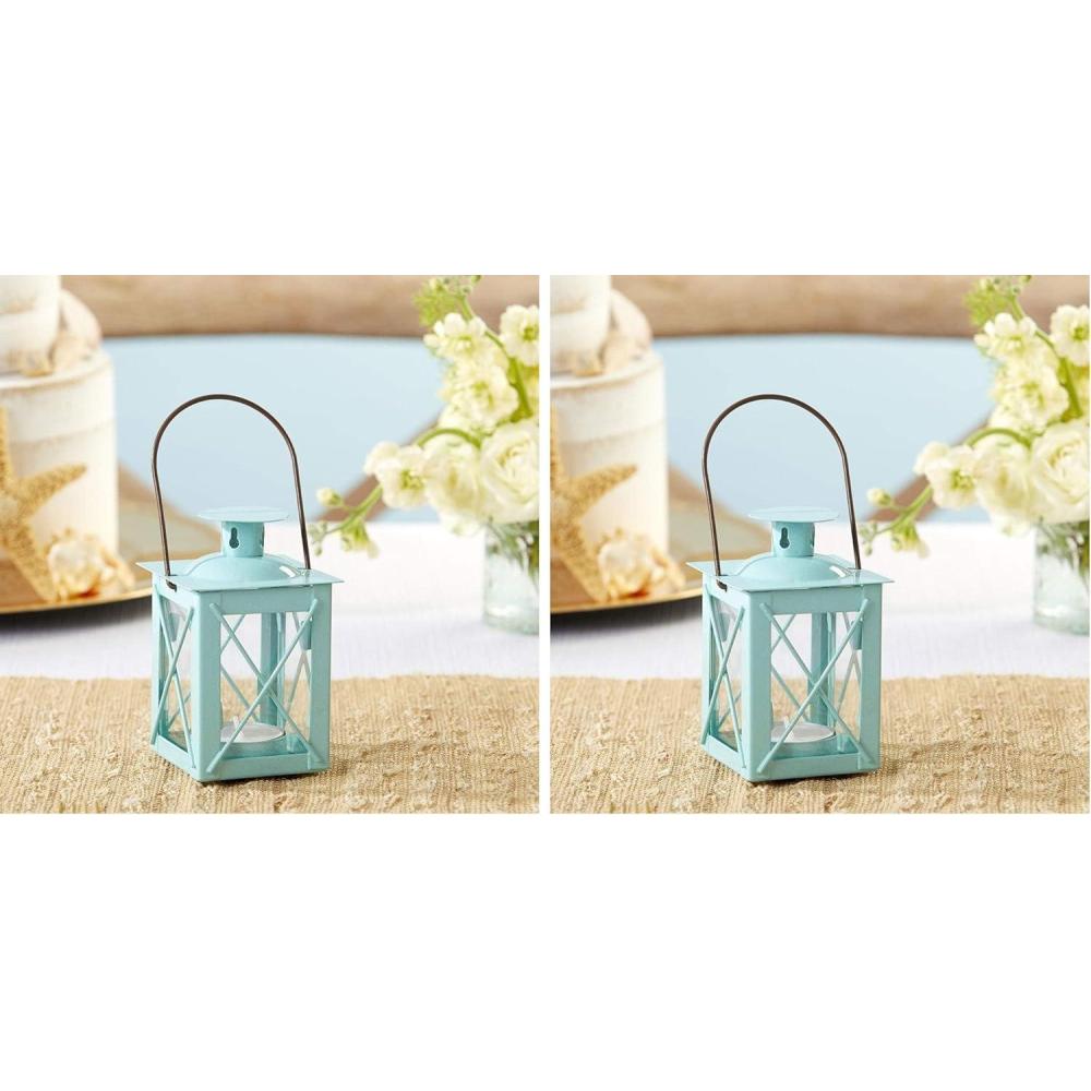 imageKate Aspen Rustic Shelf Decor Luminous Vintage Tea Light Votive Candle Holders Metal Mini Decorative Lantern Distressed WhiteVintage Teal Blue