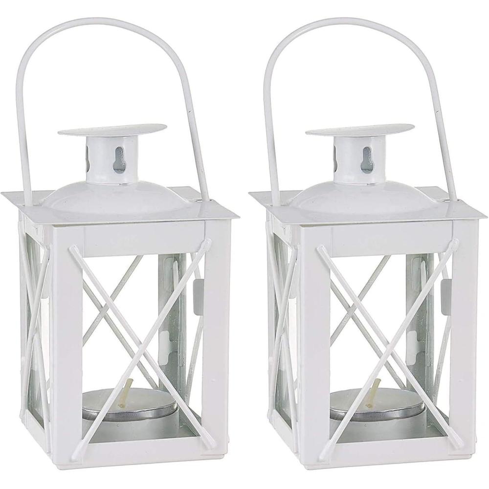 imageKate Aspen Rustic Shelf Decor Luminous Vintage Tea Light Votive Candle Holders Metal Mini Decorative Lantern Distressed WhiteWhite