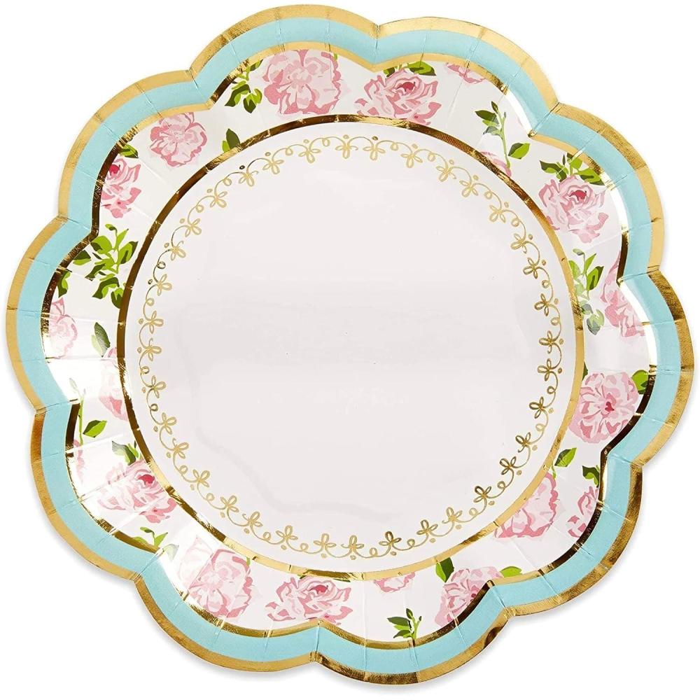 imageKate Aspen Sage Green Party Decorations Eucalyptus Floral Print 7 in Decorative Premium Paper Plates 350 GSM weight Set of 16  Perfect for Greenery Baby Shower ampamp Bridal ShowersBlue Floral Tea Party