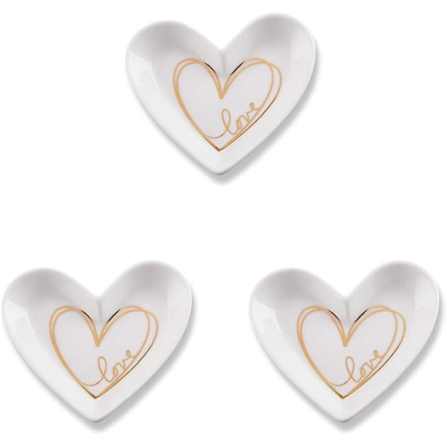 imageKate Aspen Shaped Ceramic with Gold Foil Trinket Dish Love Heart SmallSmall Pack of 3