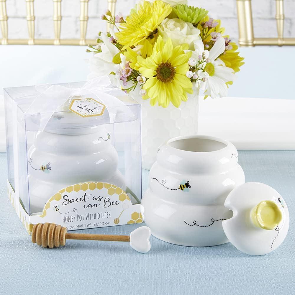 imageKate Aspen Sweet as Can Bee Ceramic Mini Honey Pot with Wooden Honey Dipper 34 oz Honey Jar Bee Decor WhiteYellow 23261WTLarge Honey Pot