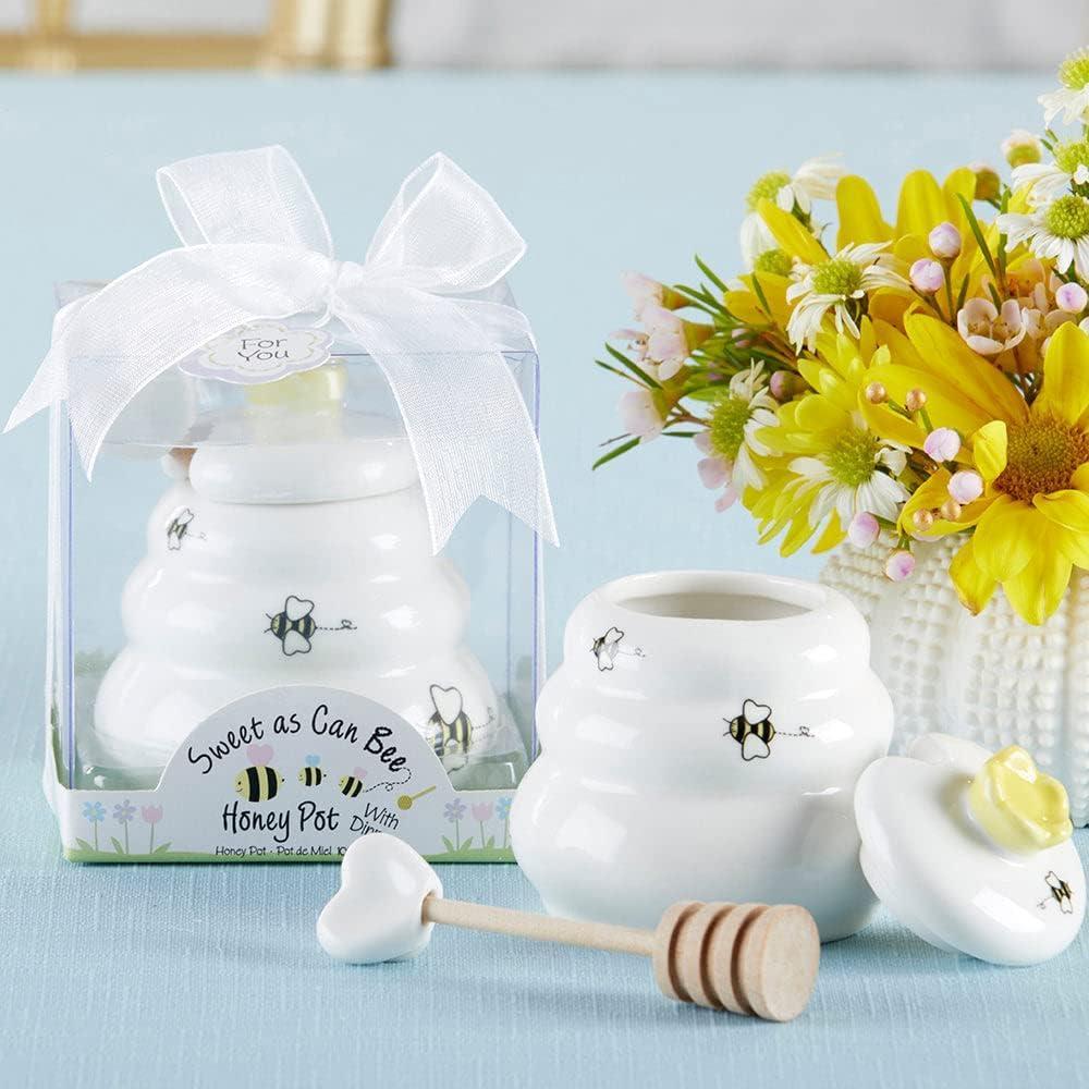 imageKate Aspen Sweet as Can Bee Ceramic Mini Honey Pot with Wooden Honey Dipper 34 oz Honey Jar Bee Decor WhiteYellow 23261WTMini 6PCS