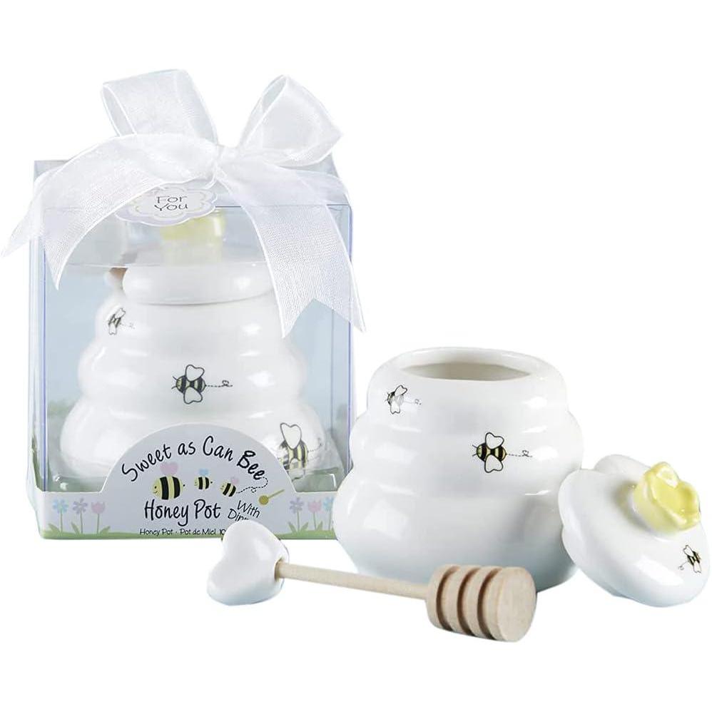 imageKate Aspen Sweet as Can Bee Ceramic Mini Honey Pot with Wooden Honey Dipper 34 oz Honey Jar Bee Decor WhiteYellow 23261WTSmall Honey Pot Favor