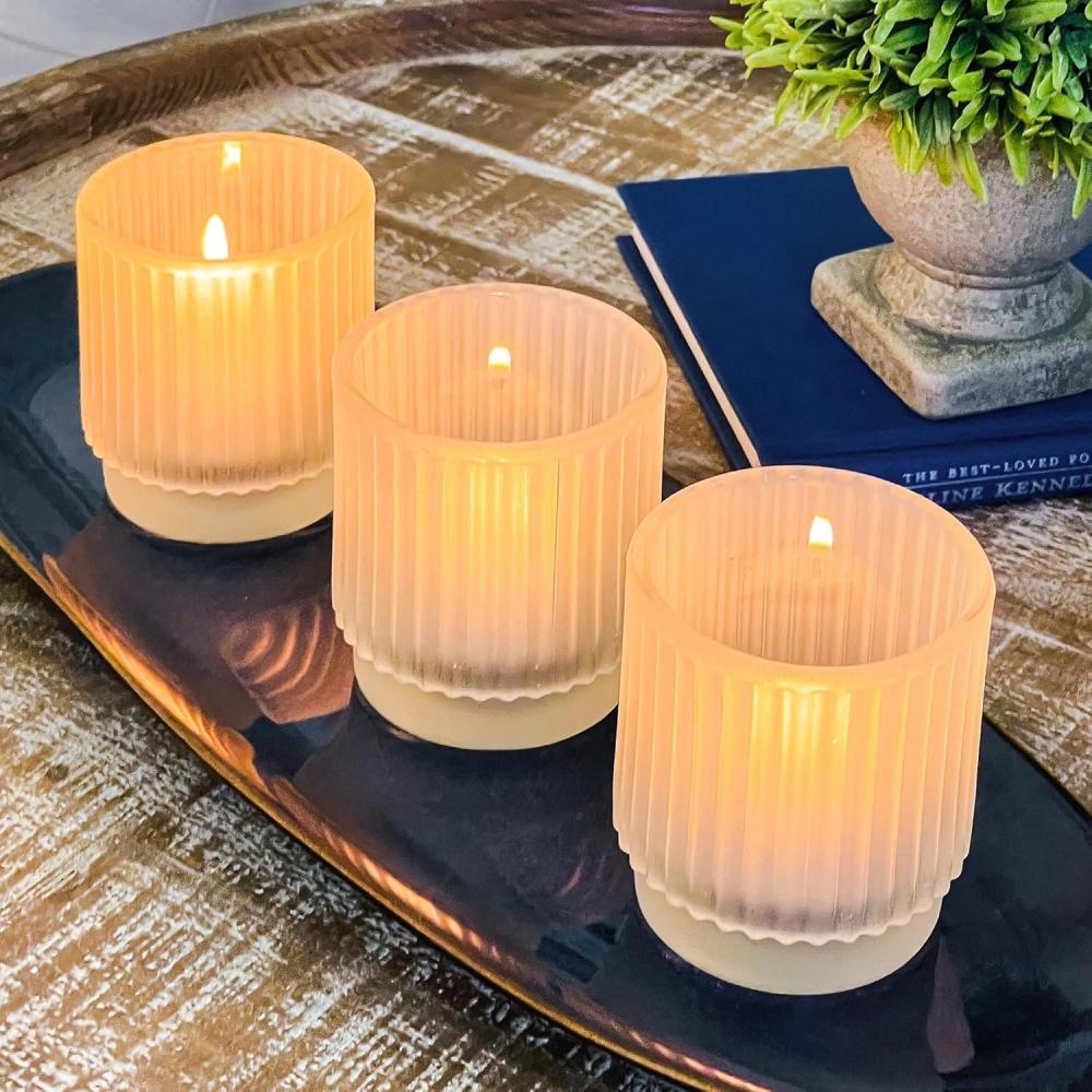 imageKate Aspen Vintage Glass Tealight ampamp Amber Votive Candle Holders Set of 6  Rustic Fluted Candle Holder Set Boho Home Decor Wedding Table Centerpieces Farmhouse Kitchen Table DecorFrosted
