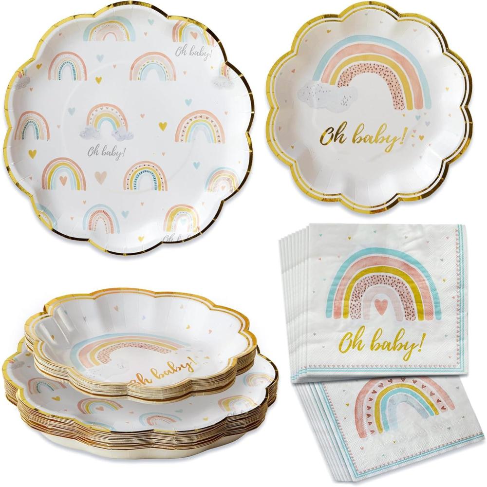 imageKate Aspen We Can Bearly Wait Baby Shower Plates and Napkins Party Decorations Plates ampamp Napkins Adorable ampamp Classic Teddy Bear Baby Shower 62 Piece  16 GuestsBoho Rainbow