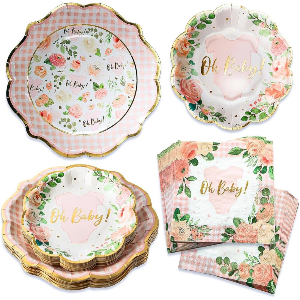 imageKate Aspen We Can Bearly Wait Baby Shower Plates and Napkins Party Decorations Plates ampamp Napkins Adorable ampamp Classic Teddy Bear Baby Shower 62 Piece  16 GuestsOnesie Pink Floral  Gingham