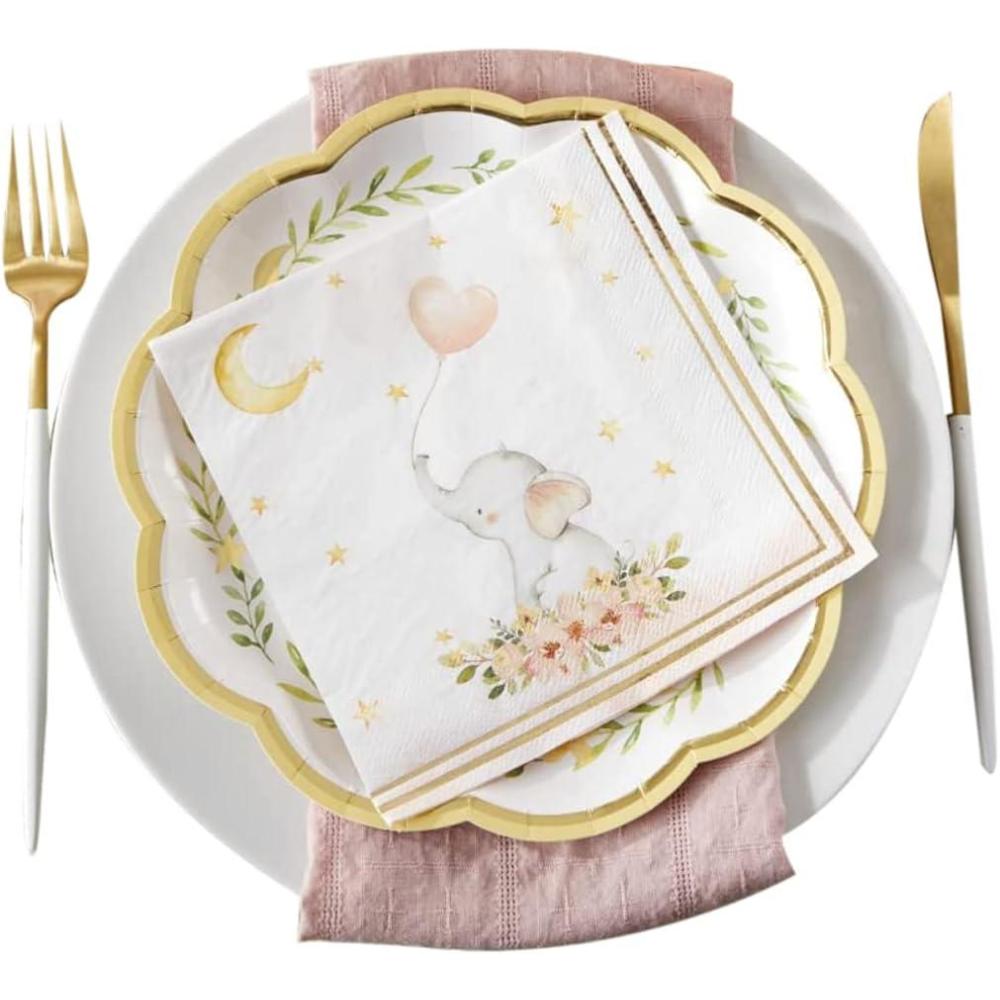 imageKate Aspen Woodland Baby Shower Decorative Paper Napkins Thick Decorative Dinner Napkins Luncheon Serveware 2 ply 30 Count Pack of 1Elephant