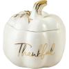 imageKate Aspen Thankful White Pumpkin Bowl  Ceramic Decorative Pumpkin Decor Candy Dish With Lid Fall Candy Dish Thanksgiving Bowl Fall Decorations for Home Kitchen Decor Thanksgiving Decorations