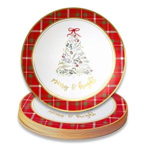Kate Aspen 13″ Disposable Holiday Placemats/Chargers, 24-Pack – Spillproof & Durable Classic Gold Foil Cheers Design & 3D Effect Illusion(Bright & Merry)