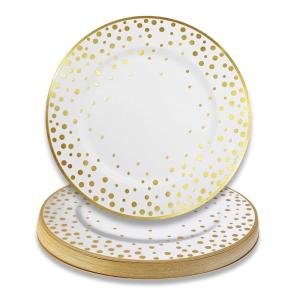 Kate Aspen 13″ Disposable Holiday Placemats/Chargers, 24-Pack – Spillproof & Durable Classic Gold Foil Cheers Design & 3D Effect Illusion(Cheers)