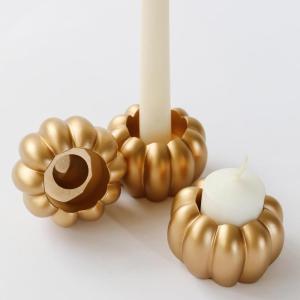 Kate Aspen 2-in-1 Gold Pumpkin Candle Holder Set – Fall Taper, Tealight & Votive Candle Holders – Thanksgiving Table Decor, Pumpkin Centerpieces, Halloween Candlestick Holder (Set of 6)(Gold)