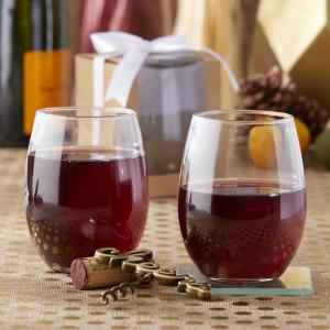 Kate Aspen 9 oz Stemless Drinkware Set of 12 – Clear Glass Cups for DIY Crafts, Party Favors, Bridal Events, Red or White Stemware, Small Tumblers, Decorative Barware, Unique Table Gifts(9 Ounces)