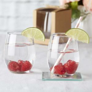 Kate Aspen 9 oz Stemless Drinkware Set of 12 – Clear Glass Cups for DIY Crafts, Party Favors, Bridal Events, Red or White Stemware, Small Tumblers, Decorative Barware, Unique Table Gifts(15 oz. Wine Glasses (12 Count))