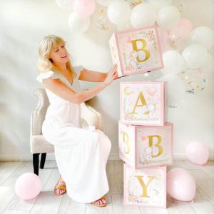 Kate Aspen A Little Honey Is On The Way Winnie Baby Boxes with Letters for Baby Shower, Classic Bear Gender Reveal Decorations, Table Centerpiece, Set of 4 Stackable Boxes(Pink Elephant)