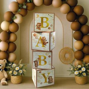 Kate Aspen A Little Honey Is On The Way Winnie Baby Boxes with Letters for Baby Shower, Classic Bear Gender Reveal Decorations, Table Centerpiece, Set of 4 Stackable Boxes(We Can Bearily Wait)