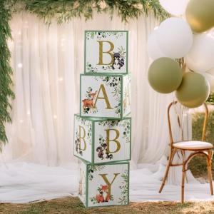 Kate Aspen A Little Honey Is On The Way Winnie Baby Boxes with Letters for Baby Shower, Classic Bear Gender Reveal Decorations, Table Centerpiece, Set of 4 Stackable Boxes(Woodland)