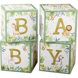 Kate Aspen A Little Honey Is On The Way Winnie Baby Boxes with Letters for Baby Shower, Classic Bear Gender Reveal Decorations, Table Centerpiece, Set of 4 Stackable Boxes(Safari)