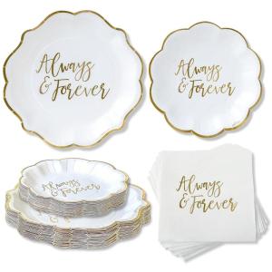 Kate Aspen Always & Forever Wedding Paper Plates and Napkins Set – 72 Piece Wedding Plates Disposable Party Tableware for 24 Guests – Bridal Shower Decorations, Engagement Party Decor(One Size)