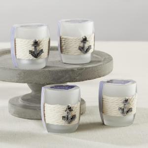 Kate Aspen Anchors Away Rope Tealight Votive Candle Holder, Beach Theme Wedding Decorations, Wedding Favors, Nautical Decor, Gift Package Set of 4 (20208NA)(Frosted Glass/Rope)