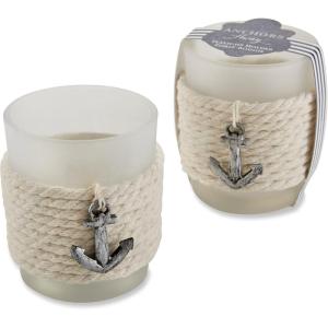 Kate Aspen Anchors Away Rope Tealight Votive Candle Holder, Beach Theme Wedding Decorations, Wedding Favors, Nautical Decor, Gift Package Set of 4 (20208NA)(Blue white)