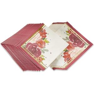 Kate Aspen Burgundy Blush Floral Paper Napkins, Thick Decorative Dinner Napkins, Luncheon Serveware, Perfect for Wedding Reception Or Bridal Shower,Gold and burgundy