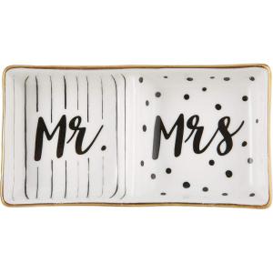 Kate Aspen Ceramic Mrs Wedding Trinket, One Size, Mr & Mrs Ring Dish