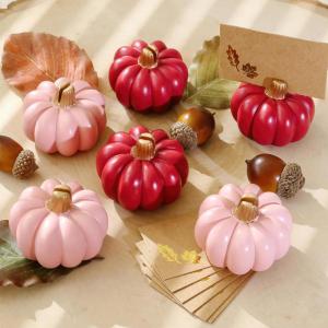 Kate Aspen Fall Decor Mini Gold Pumpkin Place Card Holder (Set of 6), Perfect for Thanksgiving Table Decor, Fall Themed Weddings, Bridal Brunches(Burgundy & Blush)