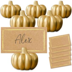 Kate Aspen Fall Decor Mini Gold Pumpkin Place Card Holder (Set of 6), Perfect for Thanksgiving Table Decor, Fall Themed Weddings, Bridal Brunches(Gold)