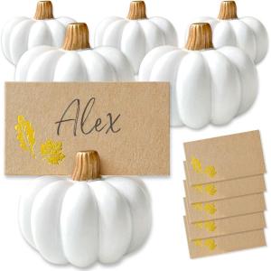 Kate Aspen Fall Decor Mini Gold Pumpkin Place Card Holder (Set of 6), Perfect for Thanksgiving Table Decor, Fall Themed Weddings, Bridal Brunches(White)