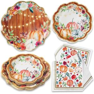 Kate Aspen Fall Paper Plates and Napkins Sets, Fall Party Decorations, Thanksgiving Napkins Disposable, 62 pcs – 16pcs 7 in. & 9 in. Heavy Duty Disposable Party Plates, 30pcs 6.5 inch Paper Napkins(Thanksgiving/Fall)