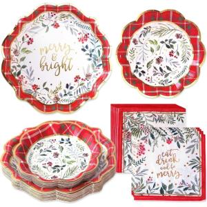 Kate Aspen Fall Paper Plates and Napkins Sets, Fall Party Decorations, Thanksgiving Napkins Disposable, 62 pcs – 16pcs 7 in. & 9 in. Heavy Duty Disposable Party Plates, 30pcs 6.5 inch Paper Napkins(Christmas)