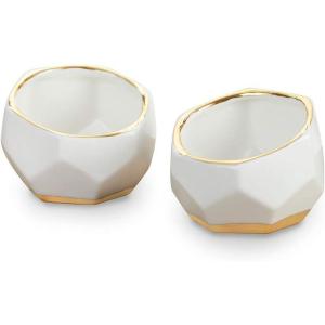 Kate Aspen Geometric Ceramic Planters, Mini Decorative Bowls (Set of 3) Small- Succulent Pots, Modern Decor, Shelf Decor, Desk, Table Décor, White(One Size)