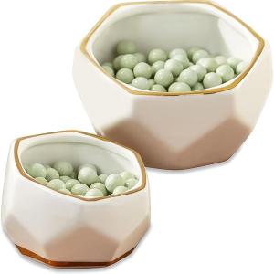 Kate Aspen Geometric Ceramic Planters, Mini Decorative Bowls (Set of 3) Small- Succulent Pots, Modern Decor, Shelf Decor, Desk, Table Décor, White(Small & Medium)