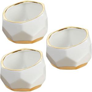 Kate Aspen Geometric Ceramic Planters, Mini Decorative Bowls (Set of 3) Small- Succulent Pots, Modern Decor, Shelf Decor, Desk, Table Décor, White(Small (Set of 3))