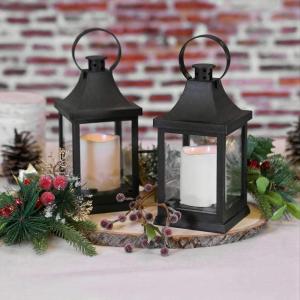 Kate Aspen LED Vintage Decorative Blue Lantern – Marrakesh (Set of 2) -Rustic Home Farmhouse Décor Lantern, One Size(Shanghai Black)