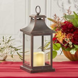 Kate Aspen LED Vintage Decorative Copper Hampton-Rustic Home Shelf Decor Lantern, One Size(Brown)