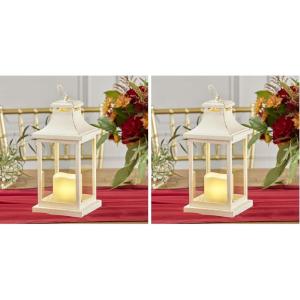 Kate Aspen LED Vintage Decorative Copper Hampton-Rustic Home Shelf Decor Lantern, One Size(Ivory Hampton)