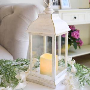 Kate Aspen LED Vintage Decorative Copper Hampton-Rustic Home Shelf Decor Lantern, One Size(White Manchester)