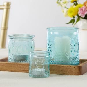 Kate Aspen Nesting Vintage Blue Glass Votive Candle Holders (Set of 3), Farmhouse Decor, Room Decoration, Shelf Decor(Blue)