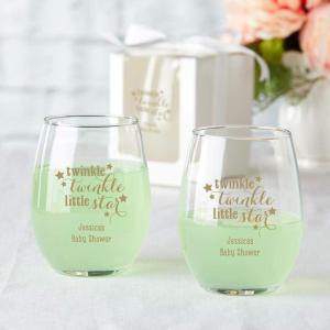 Kate Aspen Personalized 9 oz. Stemless Wine Glass – 36pcs/Black – Drinking Glasses and DIY Favor Decor for Baby Shower Party with Customized Designs Text Lines(Pink)